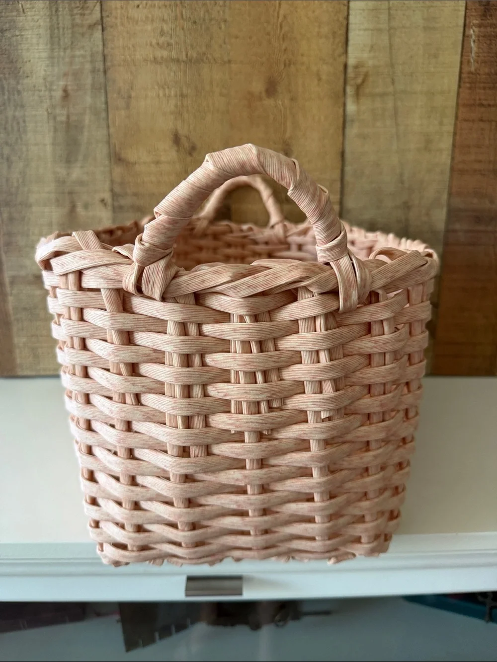 Large Pink Woven Storage Basket with Handles